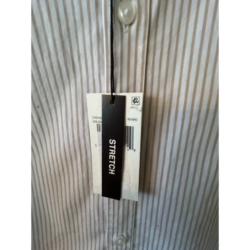 New Michael Kors Button Down Shirt 2XL Beige Stripe Cotton Elastane Stretch - Picture 8 of 13